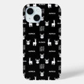 Zwart-wit Alpaca iPhone 15 Hoesjes van Wighar (Achterkant)