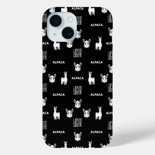 Zwart-wit Alpaca iPhone 15 Hoesjes van Wighar (Achterkant)