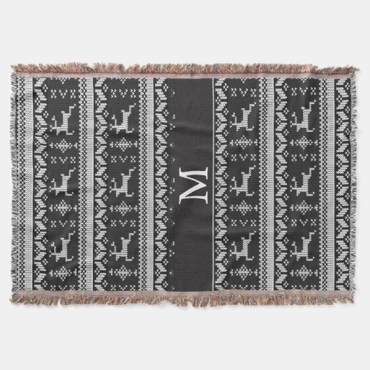 Zwart-wit Alpine Patroon Rendier - Monogram Deken (Voorkant)