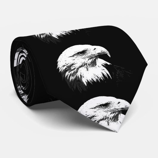 Zwart & Wit Amerikaans Kaal Eagle Eye Stropdas (Opgerold)