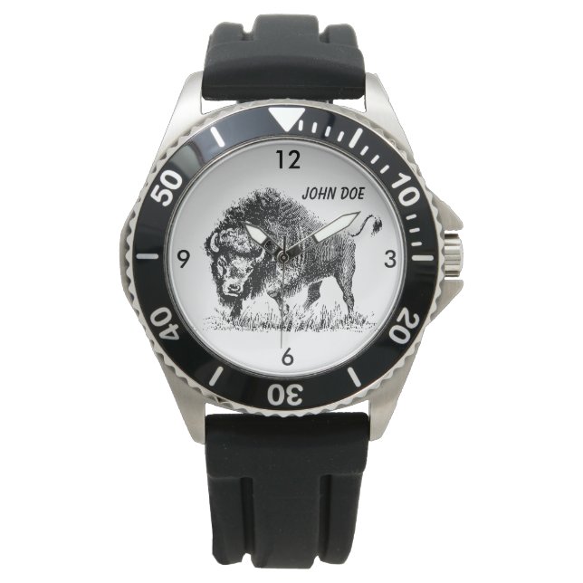 Zwart-wit Amerikaanse Buffel Horloge (Voorkant)