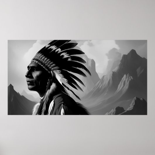 Zwart-wit Amerikaanse Indiaan monochroom Poster (Voorkant)