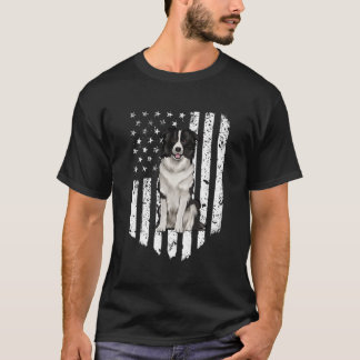 Zwart Wit Amerikaanse vlag Border Collie 4th of Ju T-shirt