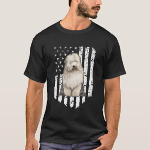 Zwart Wit Amerikaanse vlag Oud Engels Sheepdog 4th T-shirt