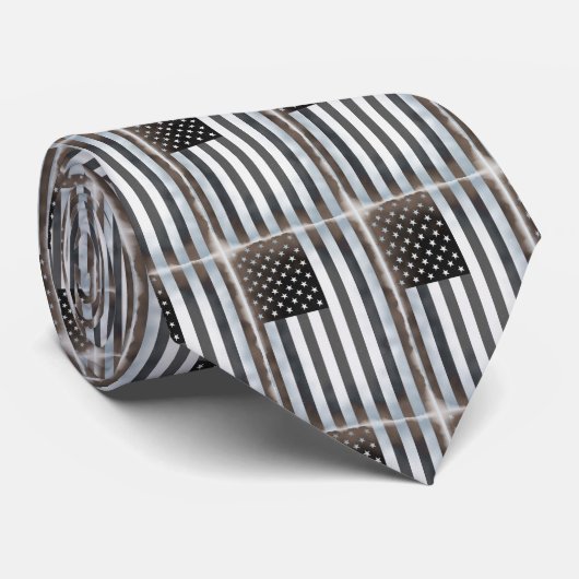 Zwart & Wit Amerikaanse vlag Stropdas (Opgerold)