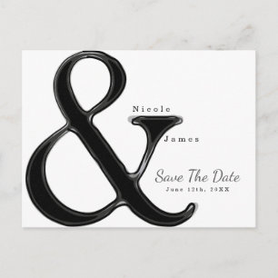 Zwart & Wit Ampersand Huwelijk Save the Date Aankondigingskaart