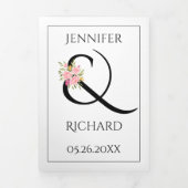 Zwart wit ampersand met roze rozen bruiloft drieluik uitnodiging (Cover)