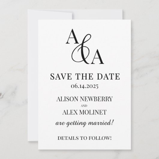Zwart-wit Ampersand Modern Save the Date Kaart (Voorkant)