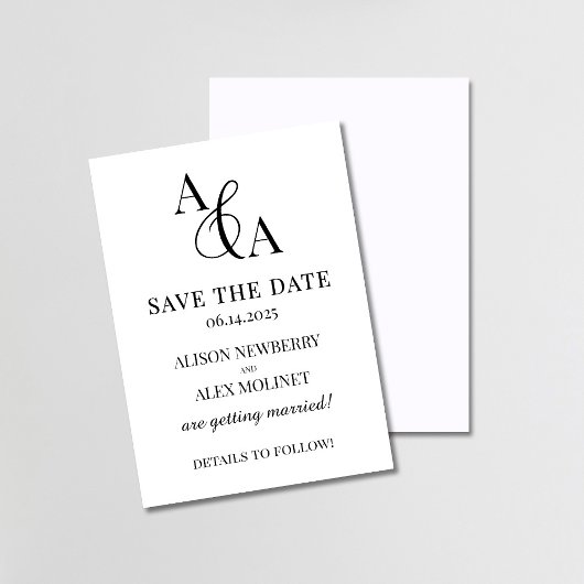 Zwart-wit Ampersand Modern Save the Date Kaart