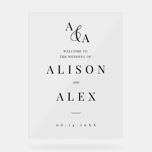 Zwart-wit Ampersand Modern Wedding Invitation Acryl Bord (Voorkant)