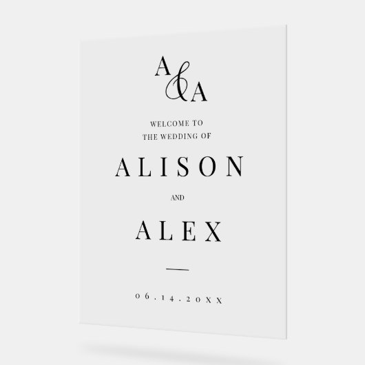 Zwart-wit Ampersand Modern Wedding Invitation Acryl Bord (Hoek)