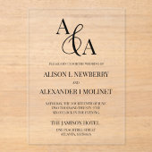 Zwart-wit Ampersand Modern Wedding Invitation Acryl Uitnodigingen (Voorkant)