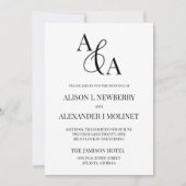 Zwart-wit Ampersand Modern Wedding Invitation Kaart (Voorkant)