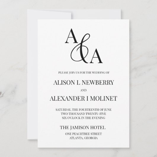 Zwart-wit Ampersand Modern Wedding Invitation Kaart (Voorkant)
