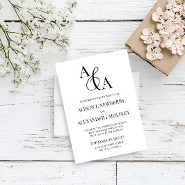 Zwart-wit Ampersand Modern Wedding Invitation Kaart