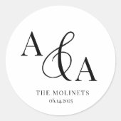 Zwart-wit Ampersand Modern Wedding Invitation Ronde Sticker (Voorkant)