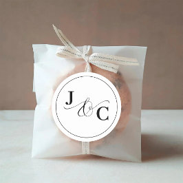 Zwart & Wit Ampersand Monogram Trouwen Ronde Sticker