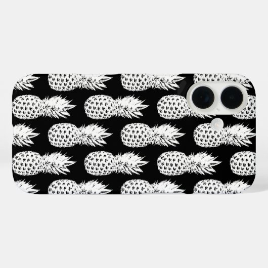 Zwart-wit ananaspatroon iPhone 16 hoesje (Achterkant (horizontaal))