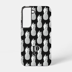 Zwart-wit ananaspatroon met eigen monogram samsung galaxy hoesje