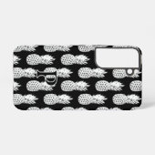 Zwart-wit ananaspatroon met eigen monogram samsung galaxy hoesje (Achterkant horizontaal)