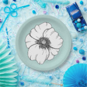 Zwart-wit Anemone Flower op Aqua Paper Bord (Feest)