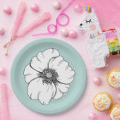 Zwart-wit Anemone Flower op Aqua Paper Bord (Feest)