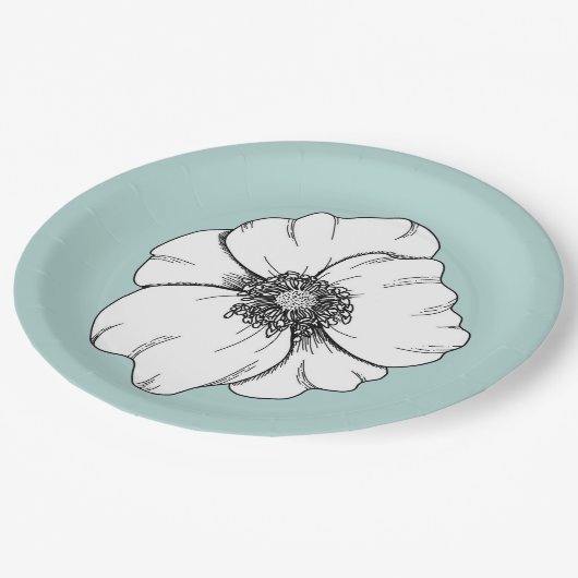 Zwart-wit Anemone Flower op Aqua Paper Bord (Gekanteld)