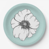 Zwart-wit Anemone Flower op Aqua Paper Bord (Voorkant)