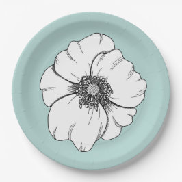 Zwart-wit Anemone Flower op Aqua Paper Bord