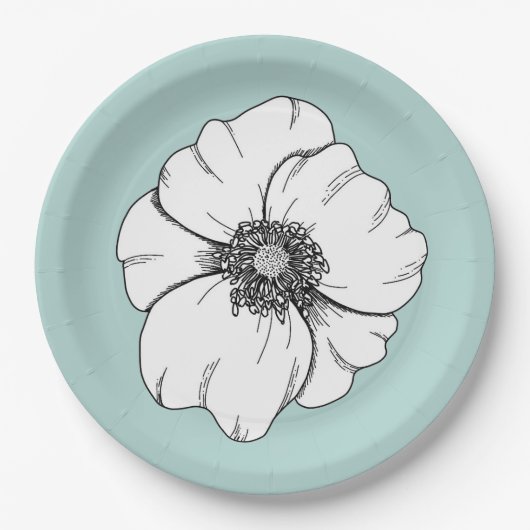 Zwart-wit Anemone Flower op Aqua Paper Bord (Voorkant)