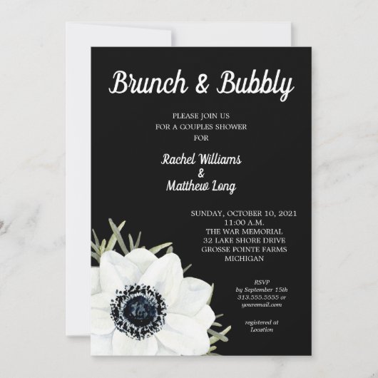 Zwart-wit Anemonen Koppels Bruiloft Douche Kaart (Voorkant)