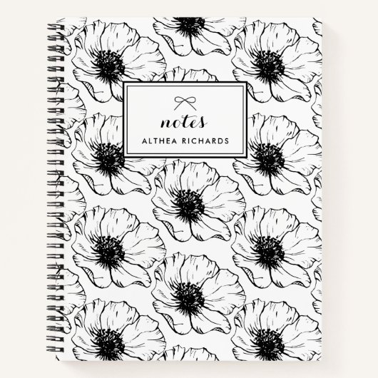 zwart-wit anemonen Patroon Notitieboek (Voorkant)