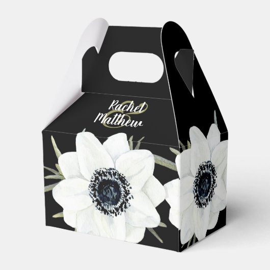 Zwart & Wit Anemonen Waterverf Bloemen Bedankdoosjes (Achterkant)