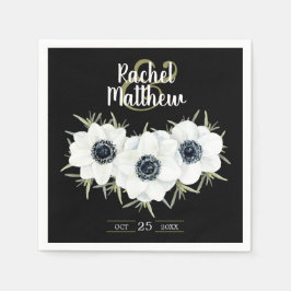 Zwart & Wit Anemonen Waterverf Bruiloft Servetten
