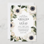 Zwart & wit Anemoon Bloem Ivoor Bloemen Huwelijk Kaart (Voorkant)