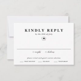 Zwart & wit Anemoon Bloem Ivoor Bloemen Huwelijk RSVP Kaartje