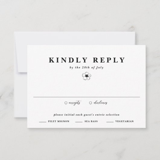 Zwart & wit Anemoon Bloem Ivoor Bloemen Huwelijk RSVP Kaartje (Voorkant)