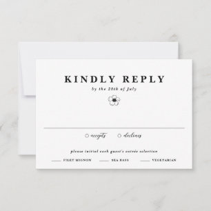 Zwart & wit Anemoon Bloem Ivoor Bloemen Huwelijk RSVP Kaartje