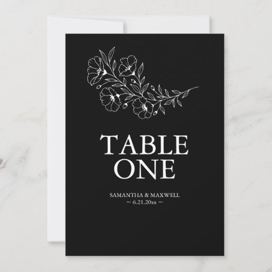 Zwart-wit Anemoon Trouwtafel Aantal Kaarten (Voorkant)