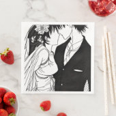 Zwart-wit Anime Bruid en Bruidegom Trouwen Servet (Insitu)