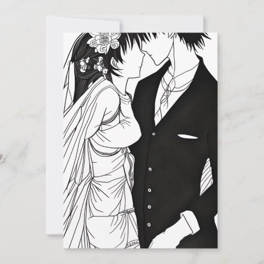Zwart-wit anime bruiloft kaart (Voorkant)