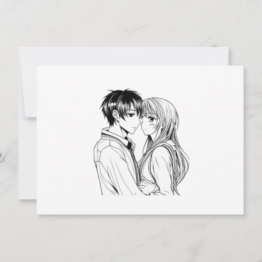 Zwart-wit anime bruiloft RSVP Kaart (Achterkant)