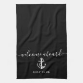 Zwart-wit Anker Boot Naam Welkom aan boord Theedoek (Verticaal)