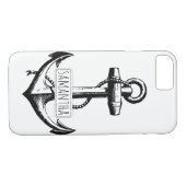 Zwart, wit  anker en naam nautisch Case-Mate iPhone case (Achterkant (Horizontaal))