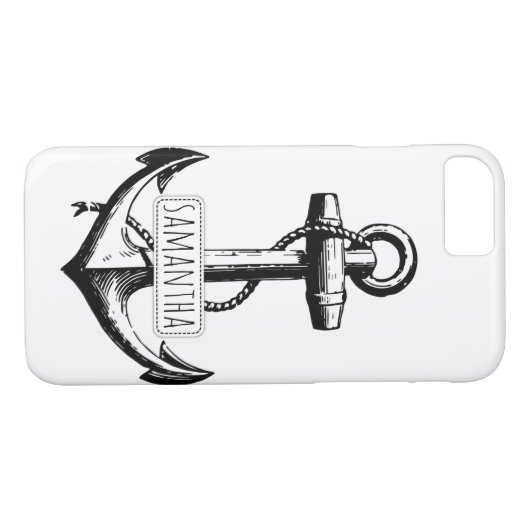 Zwart, wit anker en naam nautisch Case-Mate iPhone case (Achterkant (Horizontaal))
