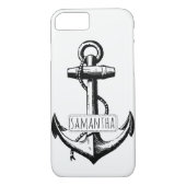 Zwart, wit anker en naam nautisch Case-Mate iPhone case (Achterkant)