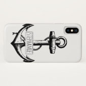 Zwart, wit anker en naam nautisch Case-Mate iPhone case (Achterkant (horizontaal))