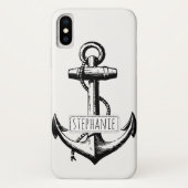 Zwart, wit  anker en naam nautisch Case-Mate iPhone case (Achterkant)