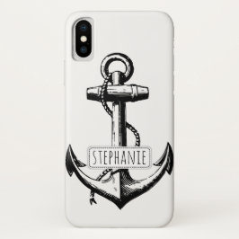 Zwart, wit  anker en naam nautisch Case-Mate iPhone case