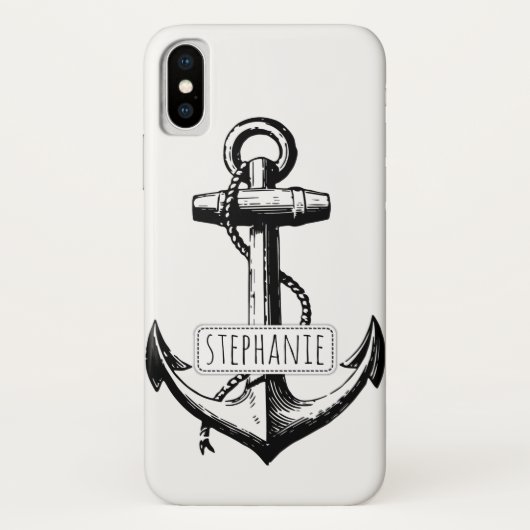 Zwart, wit anker en naam nautisch Case-Mate iPhone case (Achterkant)